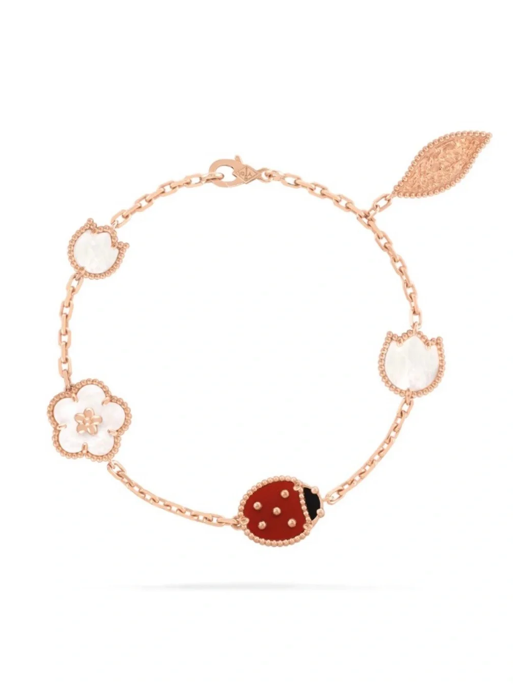 Rose Gold Lucky Charm Bracelet with Red Enamel Accent
